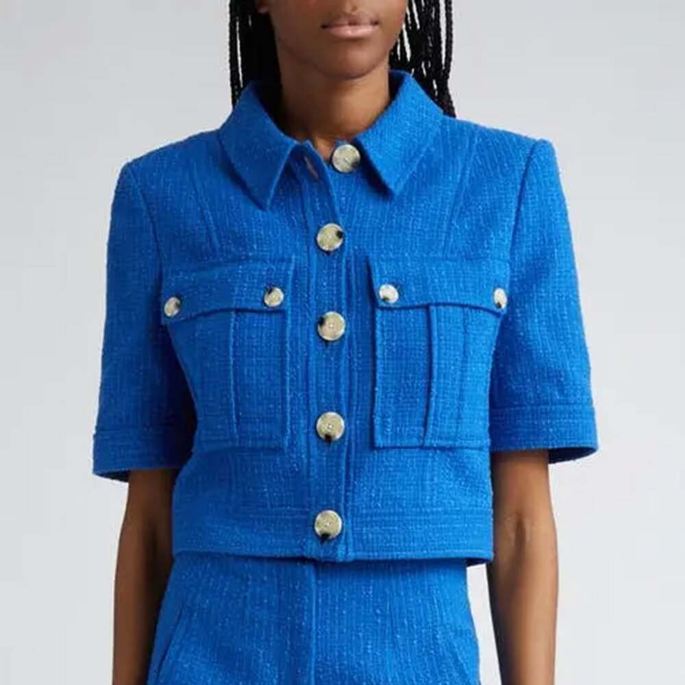 Veronica Beard Rosalina Blue Tweed Short Sleeve Jacket Size 2